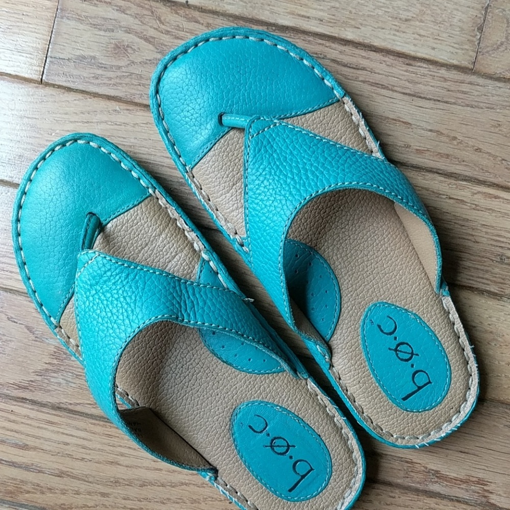 B. O. C. Teal Slide-On Sandals